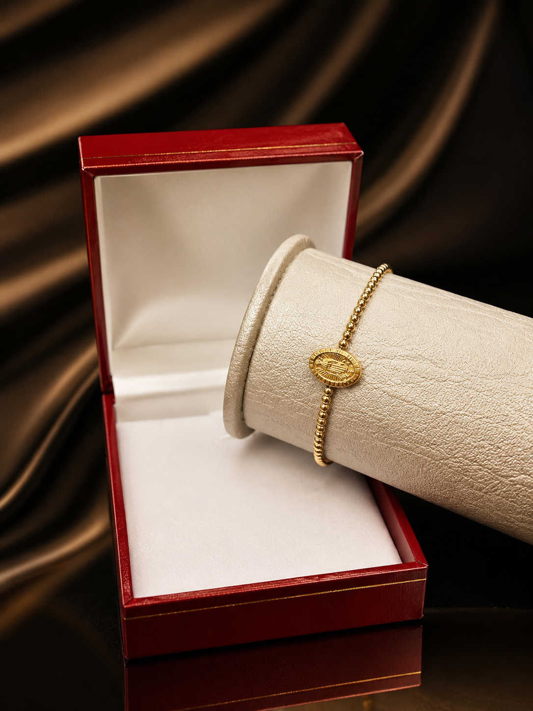 PULSERA CON DIJE VIRGEN GUADALUPE BALIN LISO CONTINUO