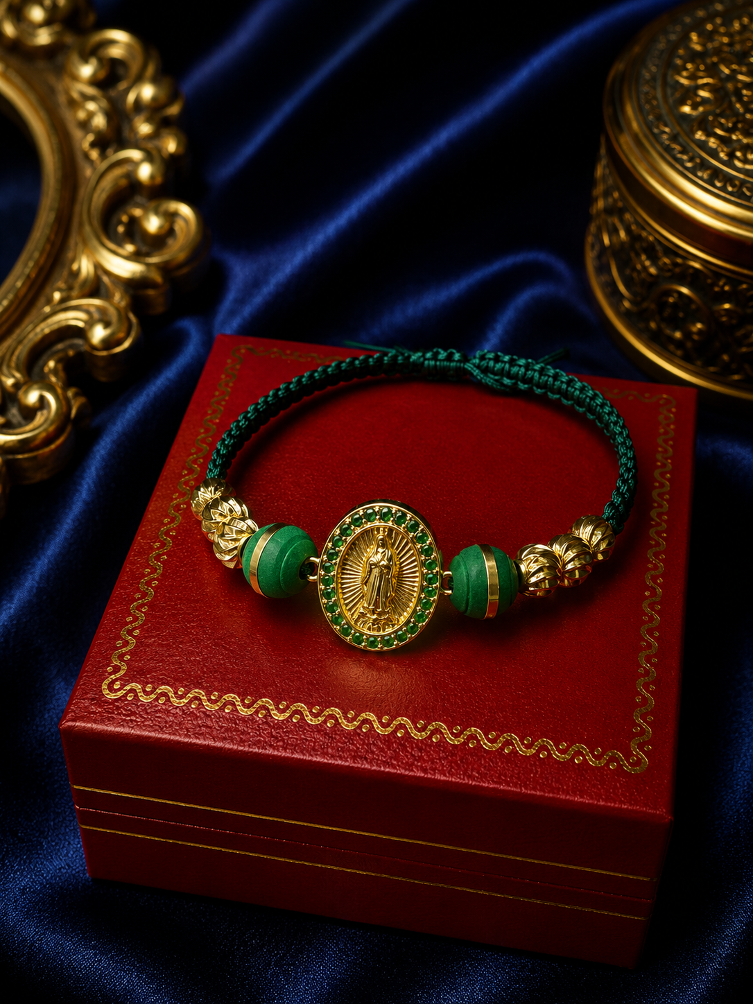 PULSERA VIRGEN GUADALUPE CIRCON VERDE BALIN ITALIANO