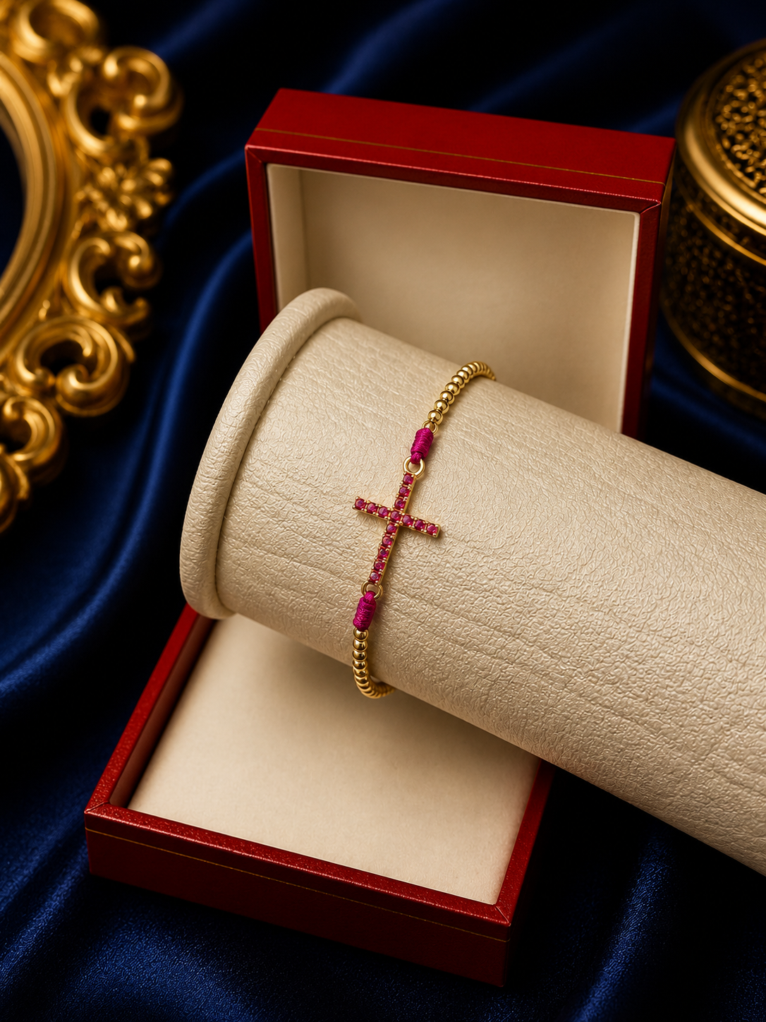 PULSERA CRUZ CIRCON Y BALIN LISO CONTINUO