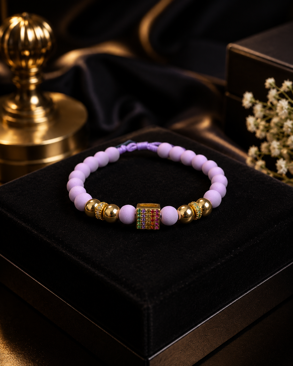 PULSERA DIJE CIRCONES 7 CHAKRAS BALIN LISO Y NEPRENO