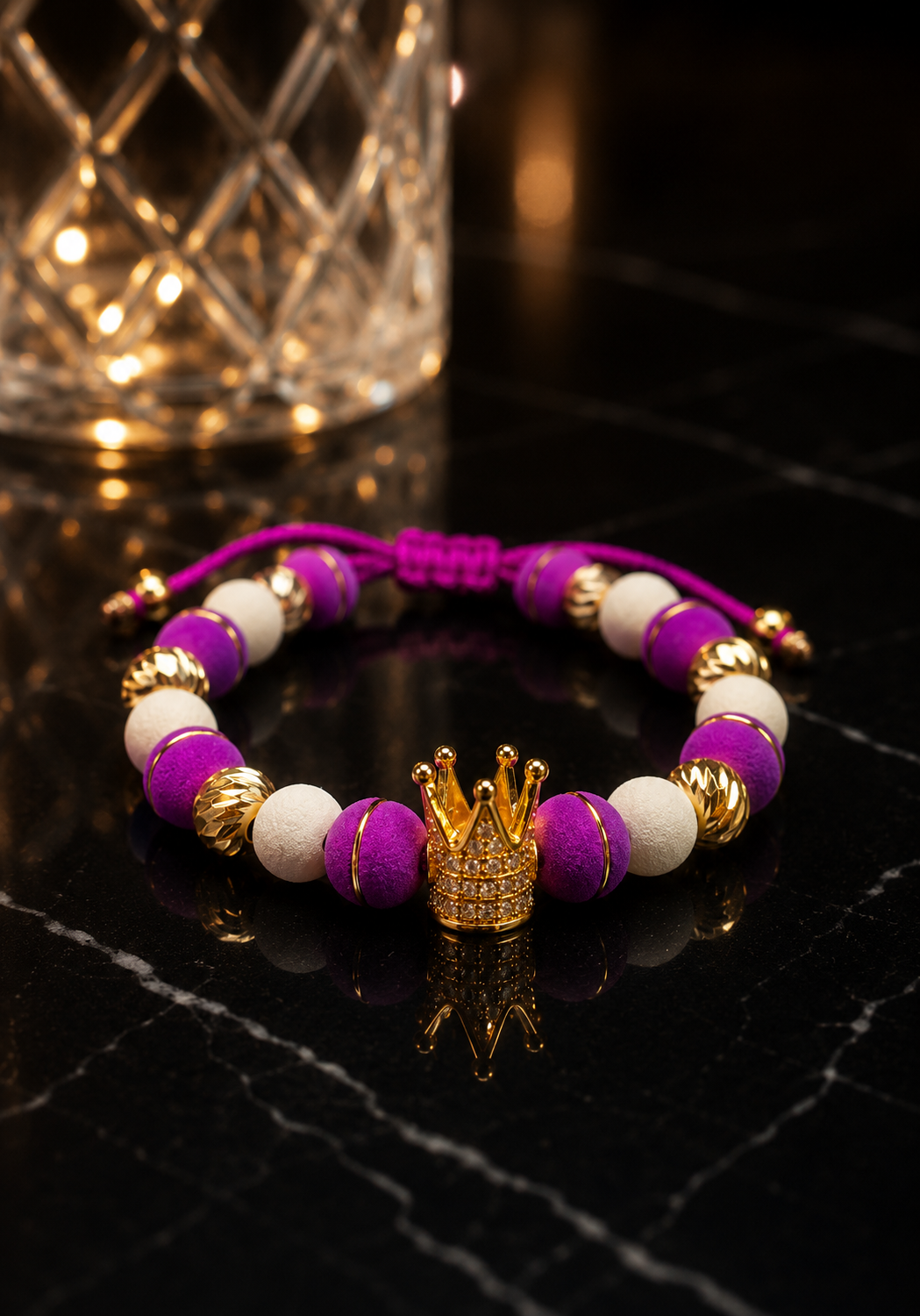 PULSERA CORONA RX CON NEOPREO ARGOLLADO Y BALIN DIAMANTADO