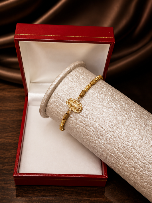 PULSERA VIRGEN DE GUADALUPE CON BARRIL DIAMANTADO