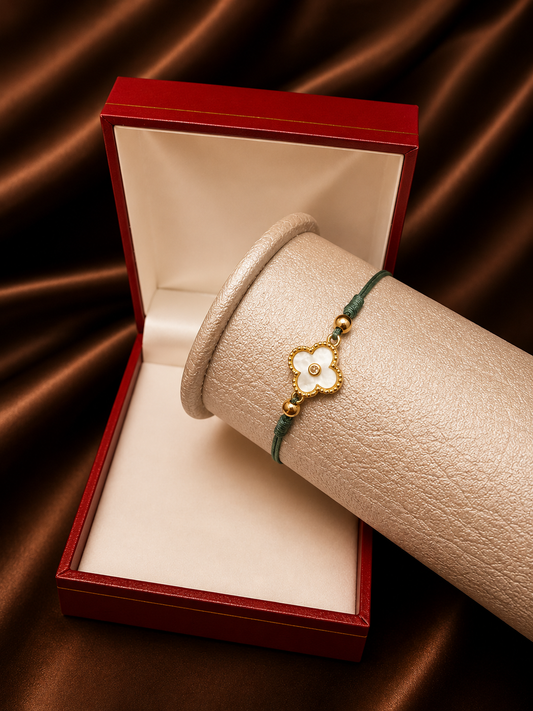 PULSERA CON DIJE TREBOL DOBLE BALIN LISO