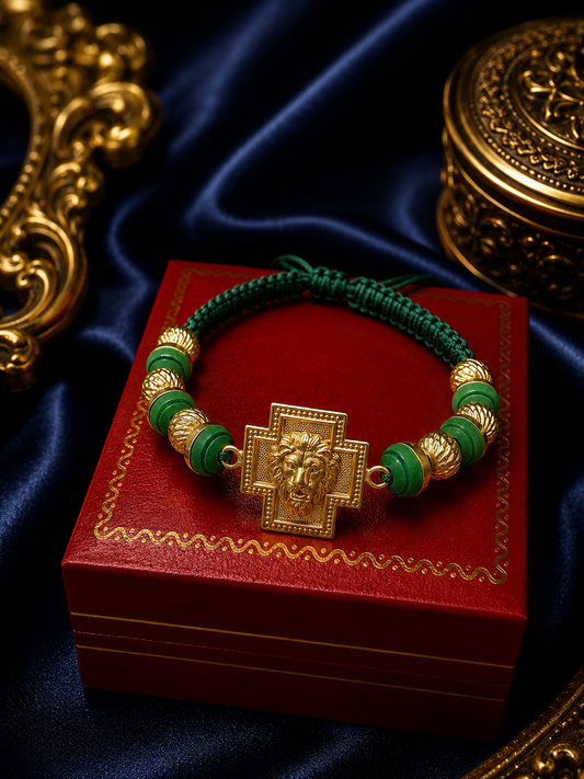 PULSERA DIJE CRUZ PLACA LEON BALIN DIAMANTADO